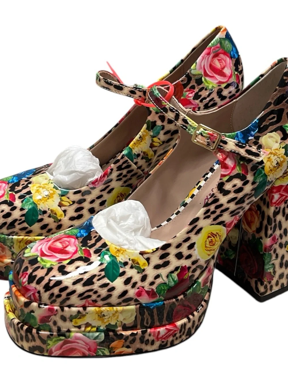 Betsey Johnson Floral Leopard Platform Mary Janes - Pink Red Blue Yellow